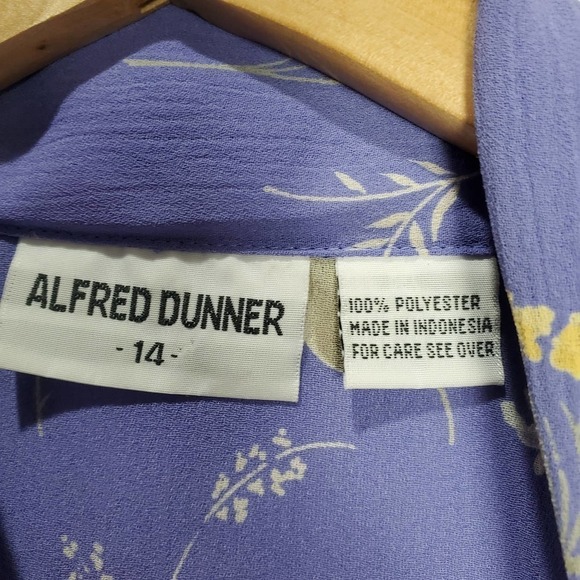 Vintage Alfred Dunner Blouse Womens 14 90s Purple Button Tie Floral Collar Retro - Picture 6 of 8